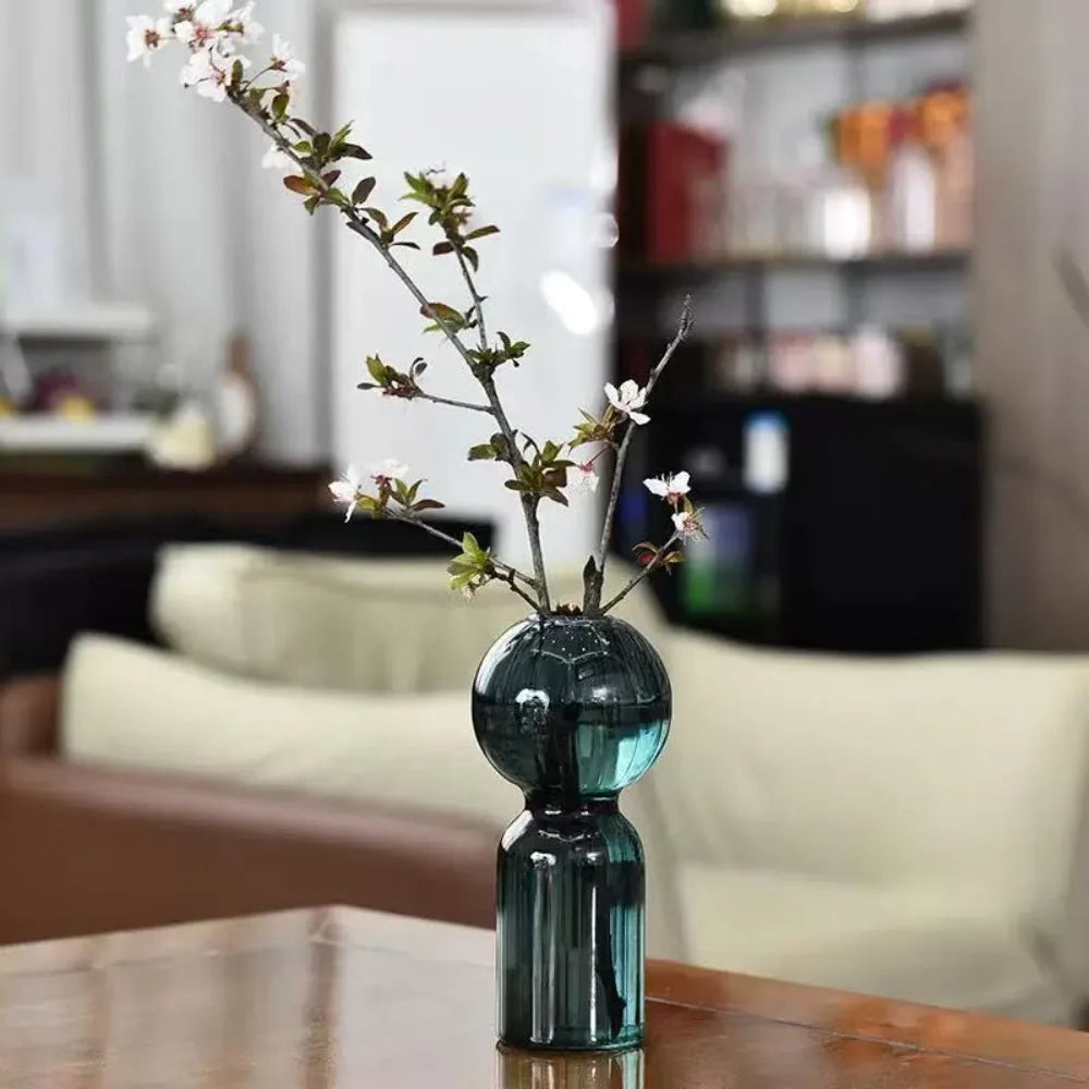 Striped Colored Glass Vase, Retro Bud Vase for Flowers and Hydroponic Plants, Teal, Smoke Grey, Pink or Amber