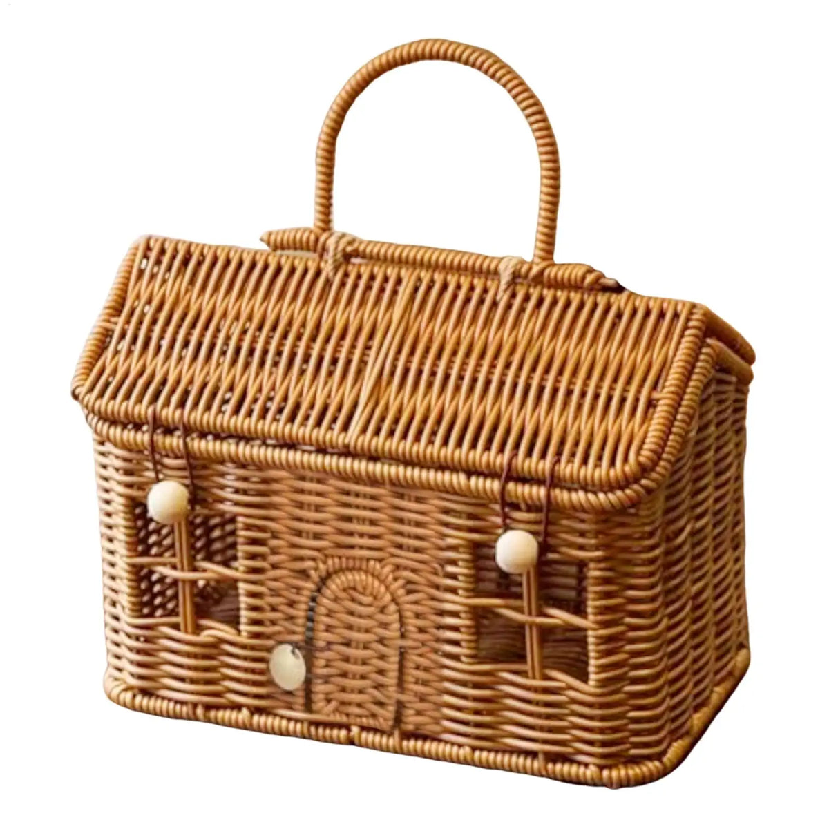 House-Shaped Woven Basket with Lid and Handle, Decorative Storage Basket for Shelf, Bedroom and Kids’ Rooms