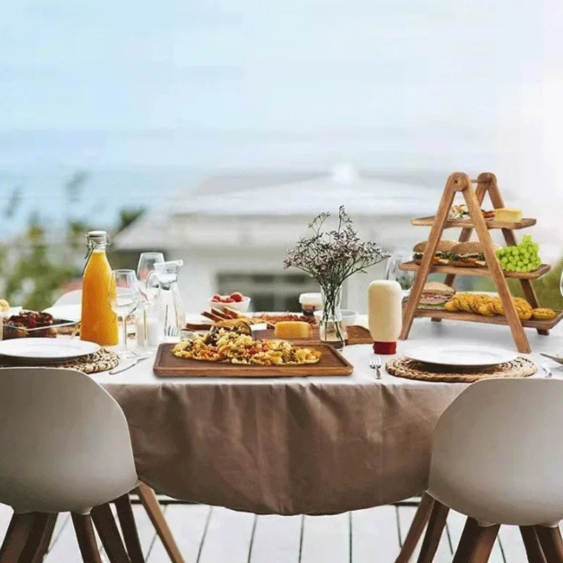 Three-Tier Wooden Serving Tray, Tiered Stand for Cakes, Snacks and Party Tables