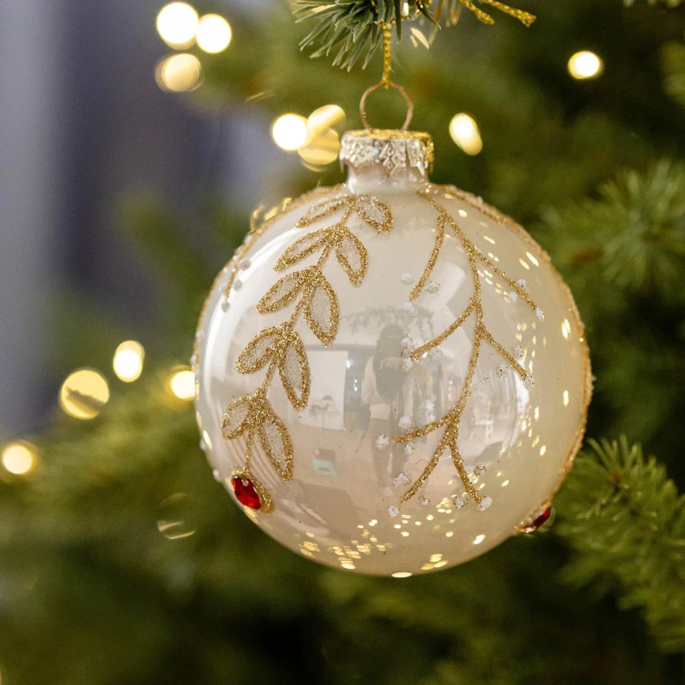 Gold Christmas Balls Set of 2, 8 cm Retro Christmas Tree Ornaments, Three Designs