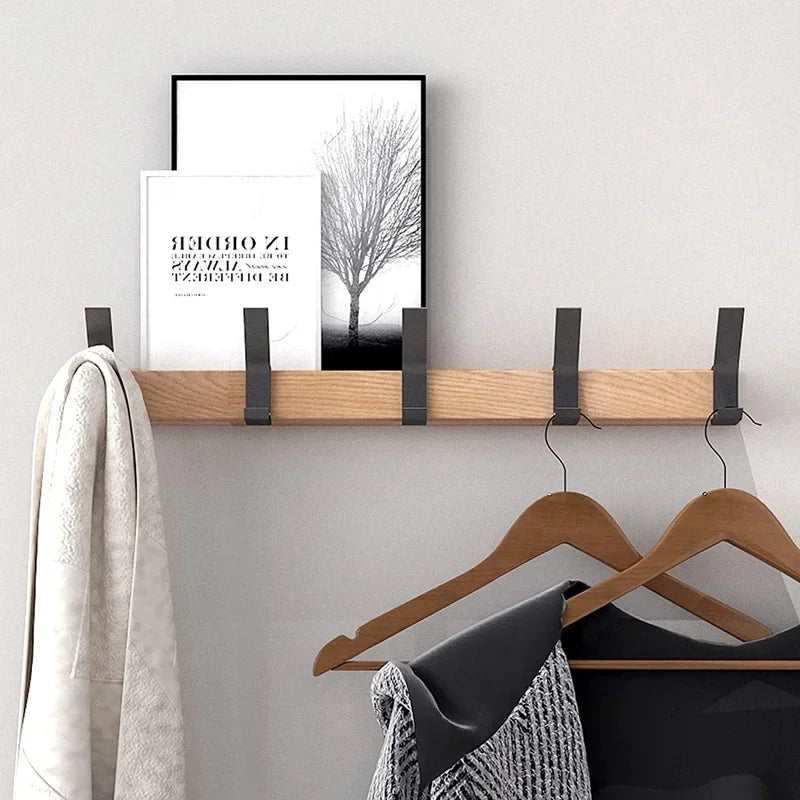 Wall-Mounted Coat Rack with 5 Movable Hooks, Nordic Rail for Coats, Hats and Towels, Black