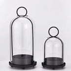 Metal Candle Holder with Glass Dome, Pillar Candle Hurricane for Table and Mantel, Gold or Black, Small or Large