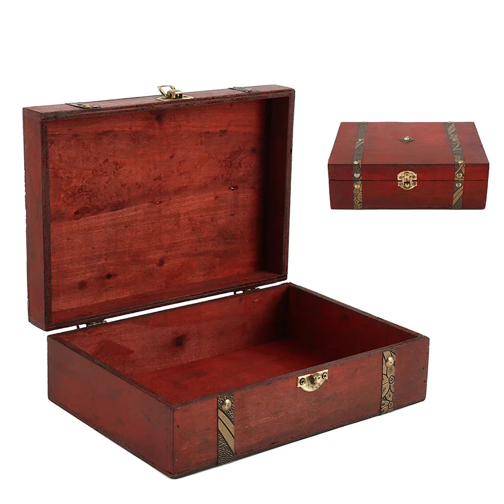 Vintage Wooden Storage Box with Lid and Latch, Keepsake Box for Jewelry, Letters and Small Items