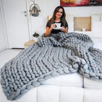 Chunky Knit Blanket, Thick Knitted Throw for Sofa, Bed and Reading Chair, Cream, Beige, Light Grey or Forest Green