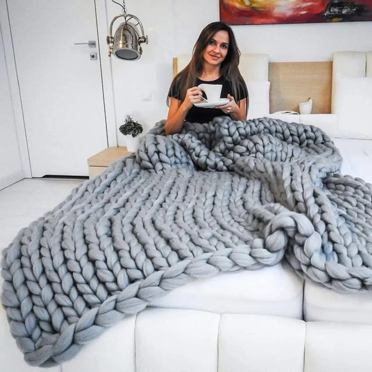 Chunky Knit Blanket, Thick Knitted Throw for Sofa, Bed and Reading Chair, Cream, Beige, Light Grey or Forest Green