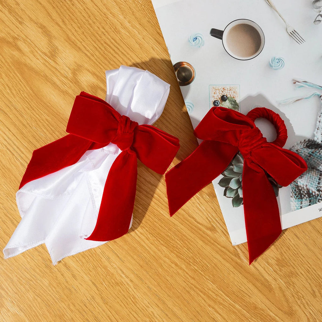 Bow Napkin Rings Set of 6, Christmas Napkin Holders for Holiday Dinner and Wedding Tables, Burgundy, Red or Green