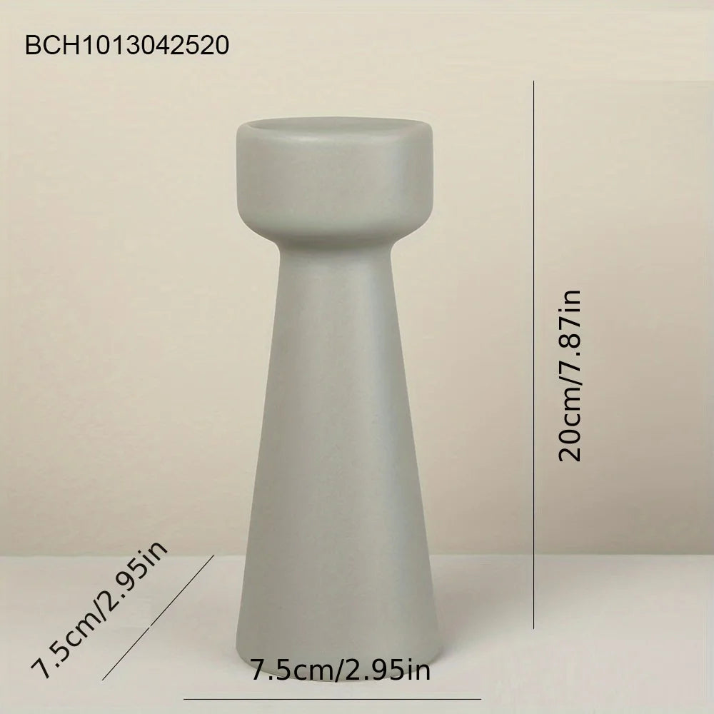 Cylinder Ceramic Candle Holders, Concrete-Look Pillar Candle Stands for Table and Mantel, Cream or Grey, 20 or 25 cm
