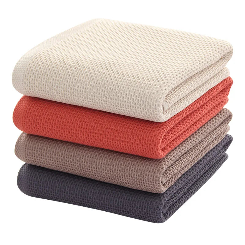 Waffle Weave Cotton Bath Towel, Soft Absorbent Honeycomb Towel for Bath and Spa, 70 x 140 cm, Beige, Dark Grey, Brown or Red