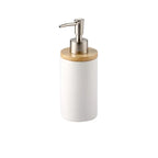 Ceramic Bathroom Accessories Set, Soap Dispenser and Tumbler on a Wooden Tray for Bathroom Counter, White, Grey or Black