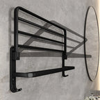 Black Wall-Mounted Towel Rack with Shelf, 50 cm Foldable Towel Holder with Hooks