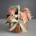 Wicker Basket with White Handle and Bow, product photo 2