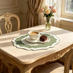 Scalloped Embroidered Placemat, Oval Place Mat for Dining Table, Blue or Green