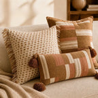 Chenille Jacquard Pillow Cover with Tassels, Boho Geometric Throw Pillow Case for Sofa and Bed, Square or Lumbar
