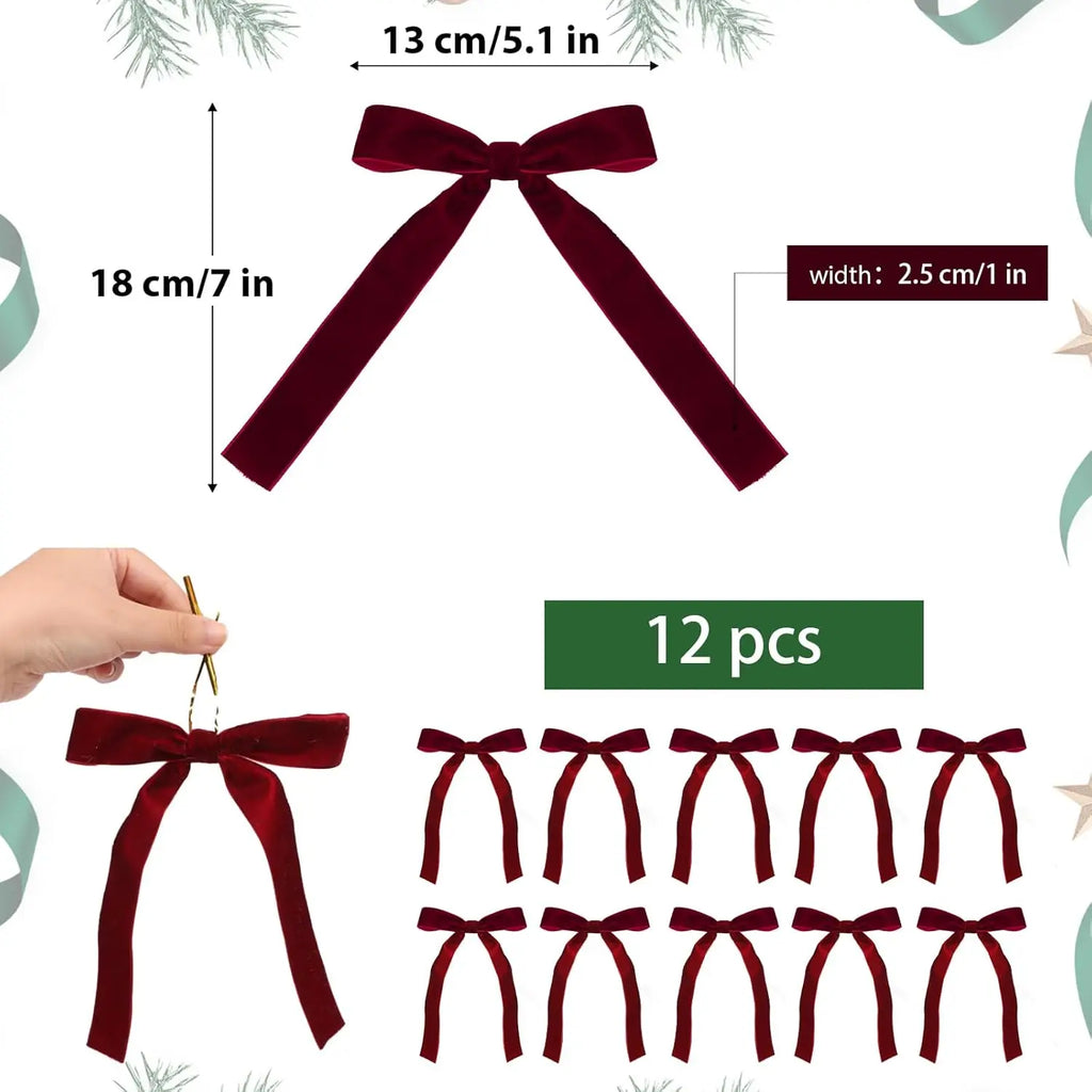 Burgundy Christmas Bows Set of 12, Tree Bows for Wreaths, Garlands and Gift Wrapping