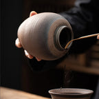 Coarse Pottery Tea Canister with Lid, Ceramic Jar for Loose Tea, Coffee and Spices, 700 ml, Round or Ribbed