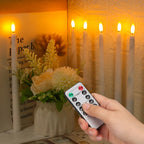 Flameless LED Taper Candles with Remote, Flickering Battery Candlesticks for Christmas Table and Mantel, White or Ivory, Set of 6 or 12