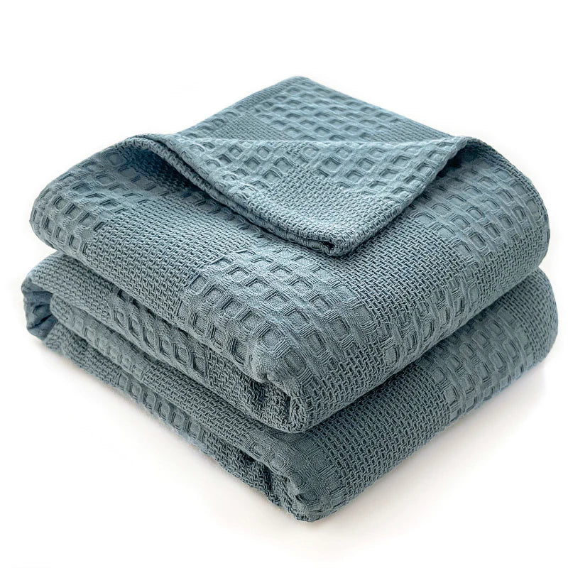 Cotton Waffle Throw Blanket, Soft Breathable Waffle Weave Blanket for Sofa and Bed, 100 x 150 cm, Light Grey, Dark Grey, Dusty Blue or Yellow