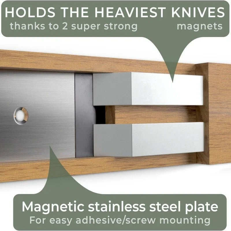 Magnetic Knife Strip, 40 cm Acacia Wood Wall-Mounted Knife Holder for Kitchen