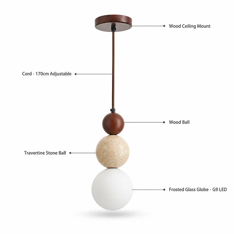 Travertine and Glass Bead Pendant Light, product photo 1