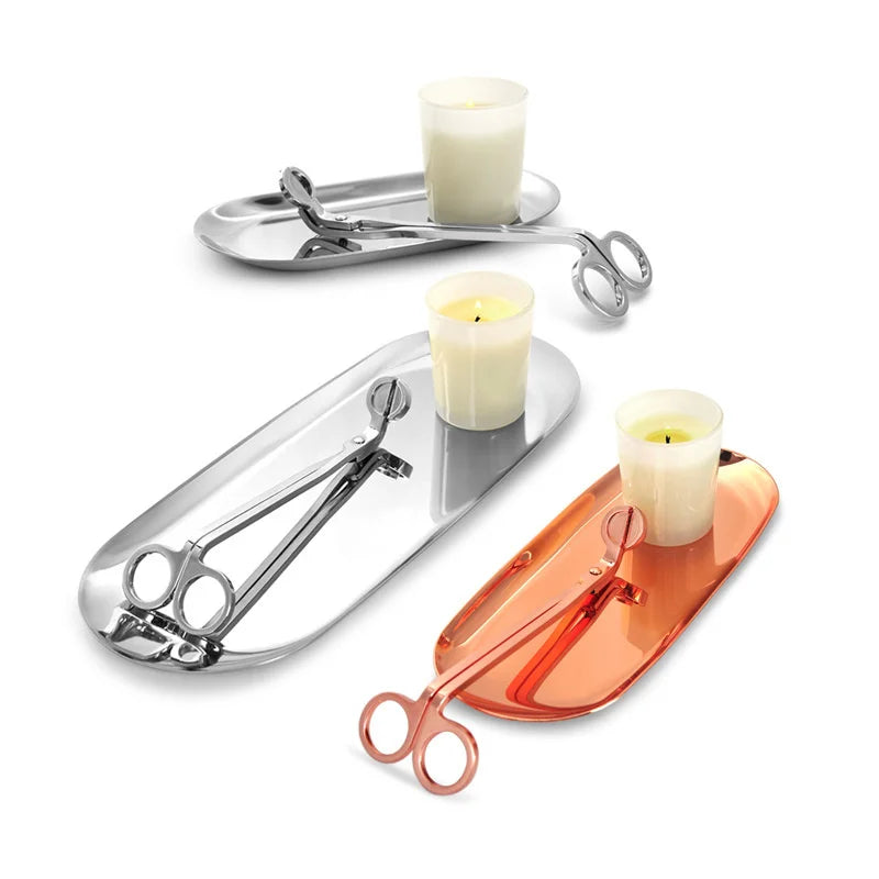 Candle Care Kit with Tray, 4-Piece Wick Trimmer, Snuffer and Dipper Set, Gold, Silver, Black or Rose Gold