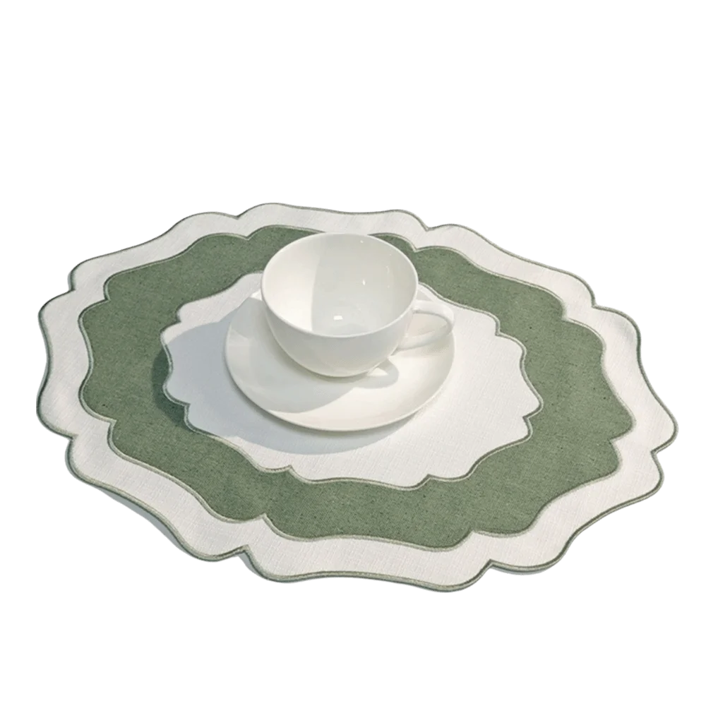 Scalloped Embroidered Placemat, Oval Place Mat for Dining Table, Blue or Green