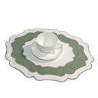 Scalloped Embroidered Placemat, Oval Place Mat for Dining Table, Blue or Green