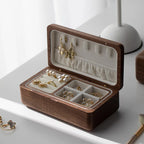 Wooden Jewelry Box, Two-Layer Jewelry Case for Rings, Earrings and Necklaces, Beige or Grey Lining