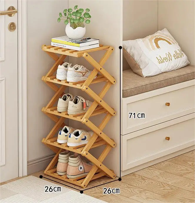 Foldable Wooden Shoe Rack, Installation-Free Shoe Shelf for Entryway, Closet and Hallway, Natural or Black, 4 or 5 Tiers