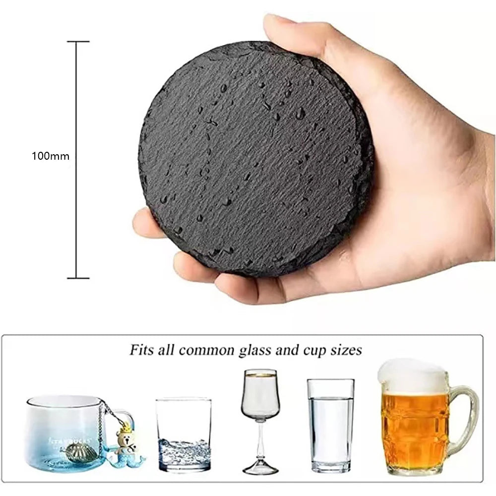 Black Round Drink Coasters Set of 10, Rustic Coasters for Coffee Table, Kitchen and Bar