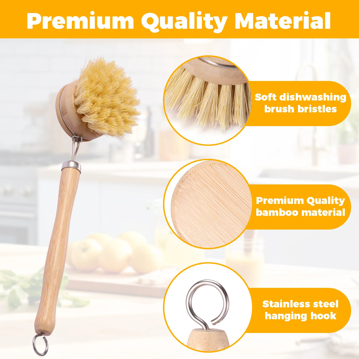 Bamboo Dish Brush Set of 4, product photo 2