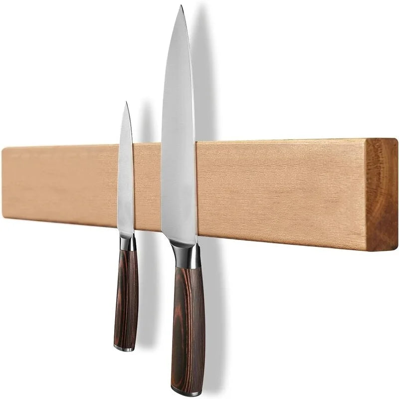 Magnetic Knife Strip, 40 cm Acacia Wood Wall-Mounted Knife Holder for Kitchen