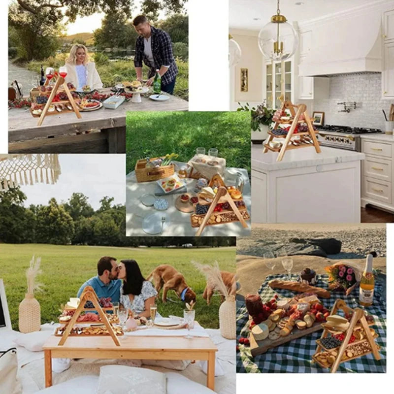 Three-Tier Wooden Serving Tray, Tiered Stand for Cakes, Snacks and Party Tables