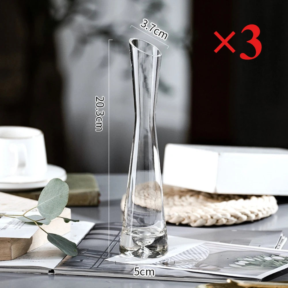 Slanted Glass Bud Vase, Clear Artistic Vase for Single Flowers and Cuttings, Single or Set of 3
