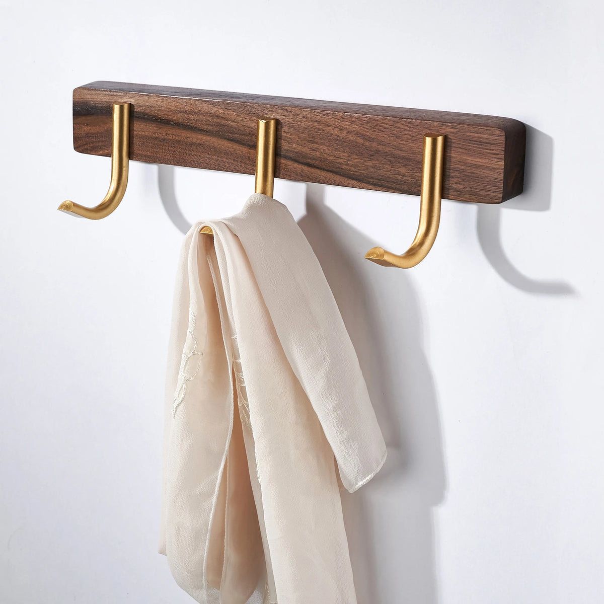 Walnut-Tone Towel Hook Rail, 3-Hook Wall Rack for Towels, Robes and Coats