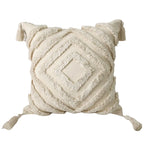 Tufted Cotton Pillow Cover with Tassels, Retro Textured Throw Pillow Case for Sofa and Bed, 45 x 45 cm, Zigzag, Diamond or Lattice