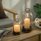 Metal Candle Holder with Glass Dome, Pillar Candle Hurricane for Table and Mantel, Gold or Black, Small or Large
