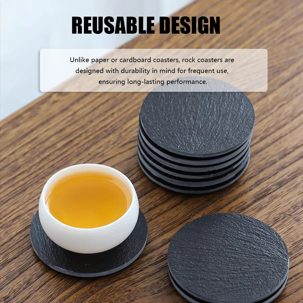 Black Round Drink Coasters Set of 10, Rustic Coasters for Coffee Table, Kitchen and Bar
