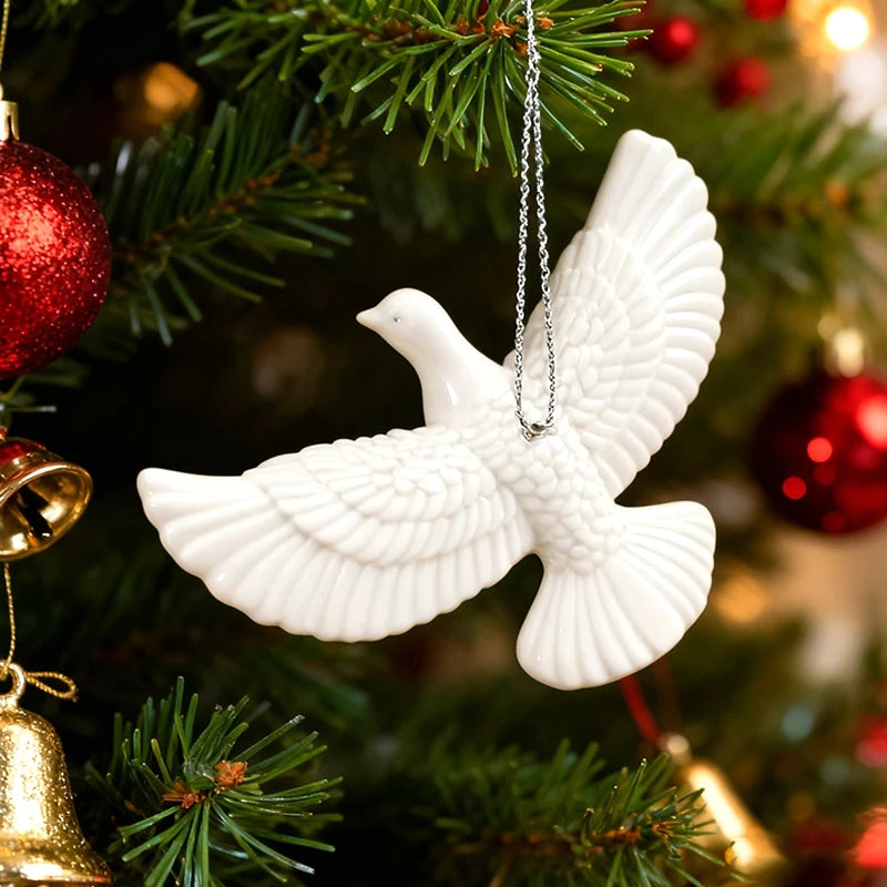 White Dove Christmas Ornaments Set of 2, Bird Tree Decorations for Christmas Tree and Wreaths