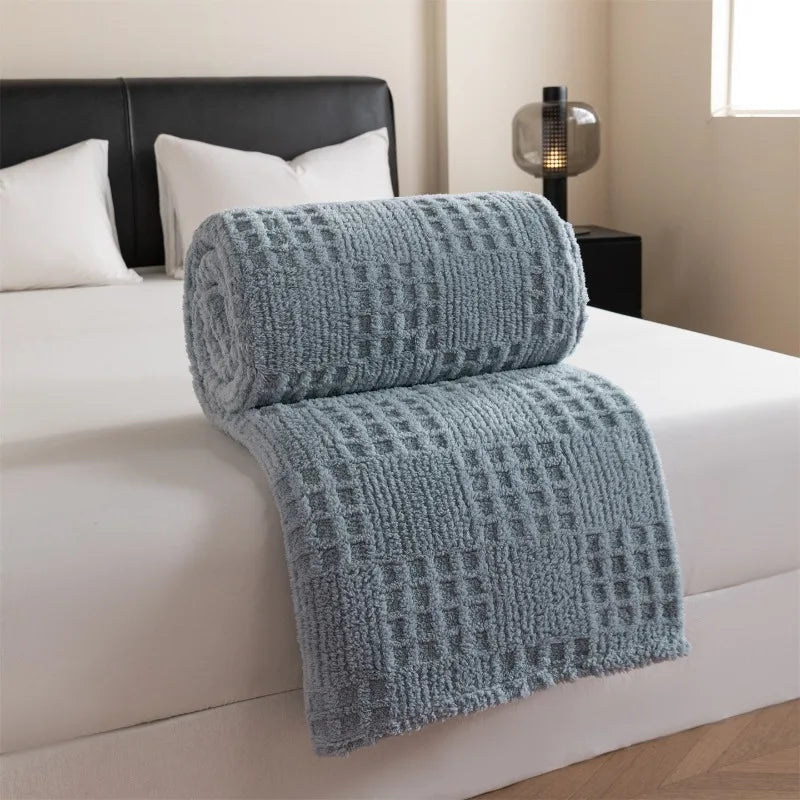 Waffle Texture Throw Blanket, Soft Cozy Nap Blanket for Sofa, Bed and Travel, 100 x 150 cm, Beige, Taupe, Sage Green or Blue Grey