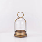 Metal Candle Holder with Glass Dome, Pillar Candle Hurricane for Table and Mantel, Gold or Black, Small or Large