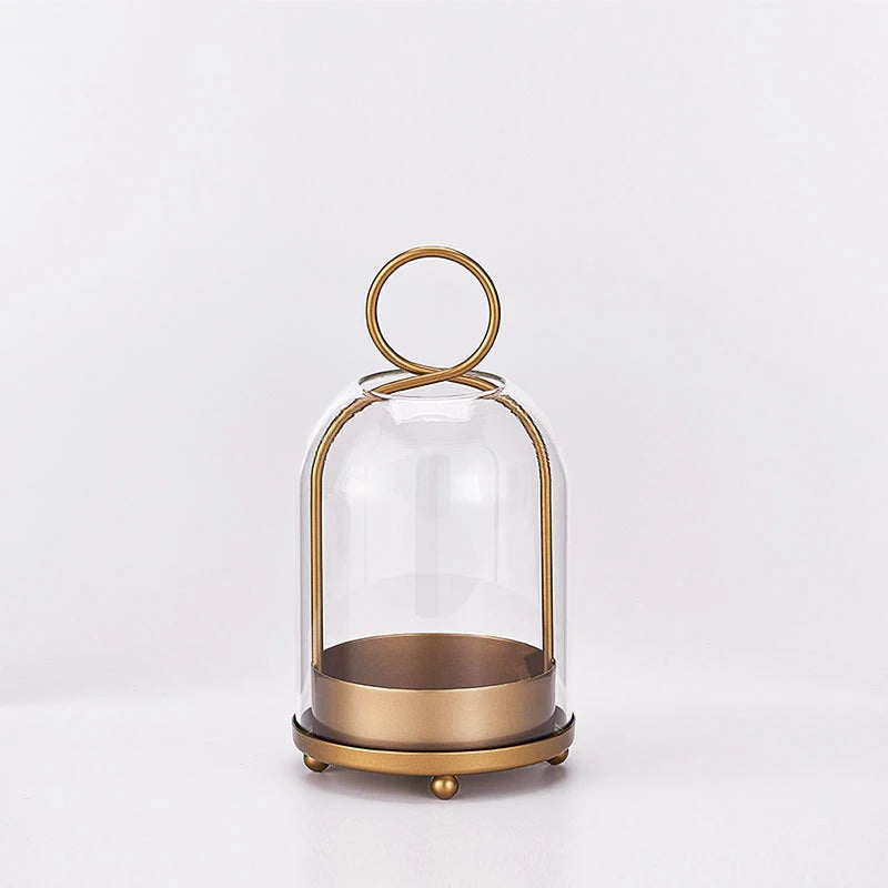 Metal Candle Holder with Glass Dome, Pillar Candle Hurricane for Table and Mantel, Gold or Black, Small or Large
