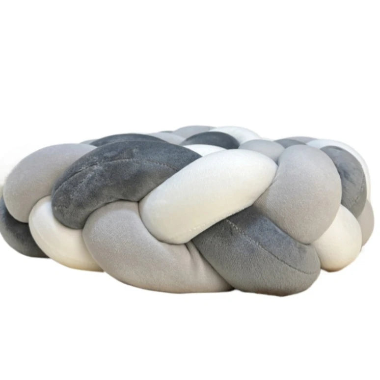 Knot Pillow, Soft Knotted Decorative Cushion for Sofa, Bed and Reading Nook, 1 m Braid, White, Camel, Grey and White or Camel and White