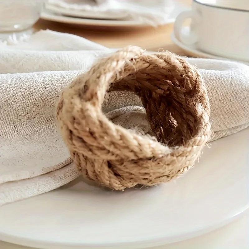 Braided Jute Napkin Rings Set of 12, product photo 4