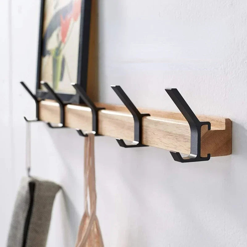 Wall-Mounted Coat Rack with 5 Movable Hooks, Nordic Rail for Coats, Hats and Towels, Black