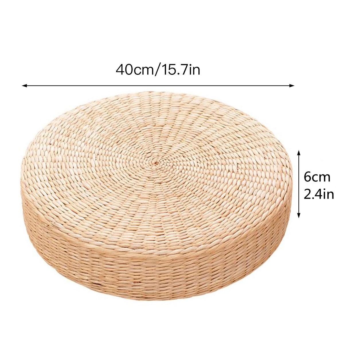 Woven Straw Floor Cushion, 40 cm Round Handmade Seat Pad for Floor, Bench and Meditation