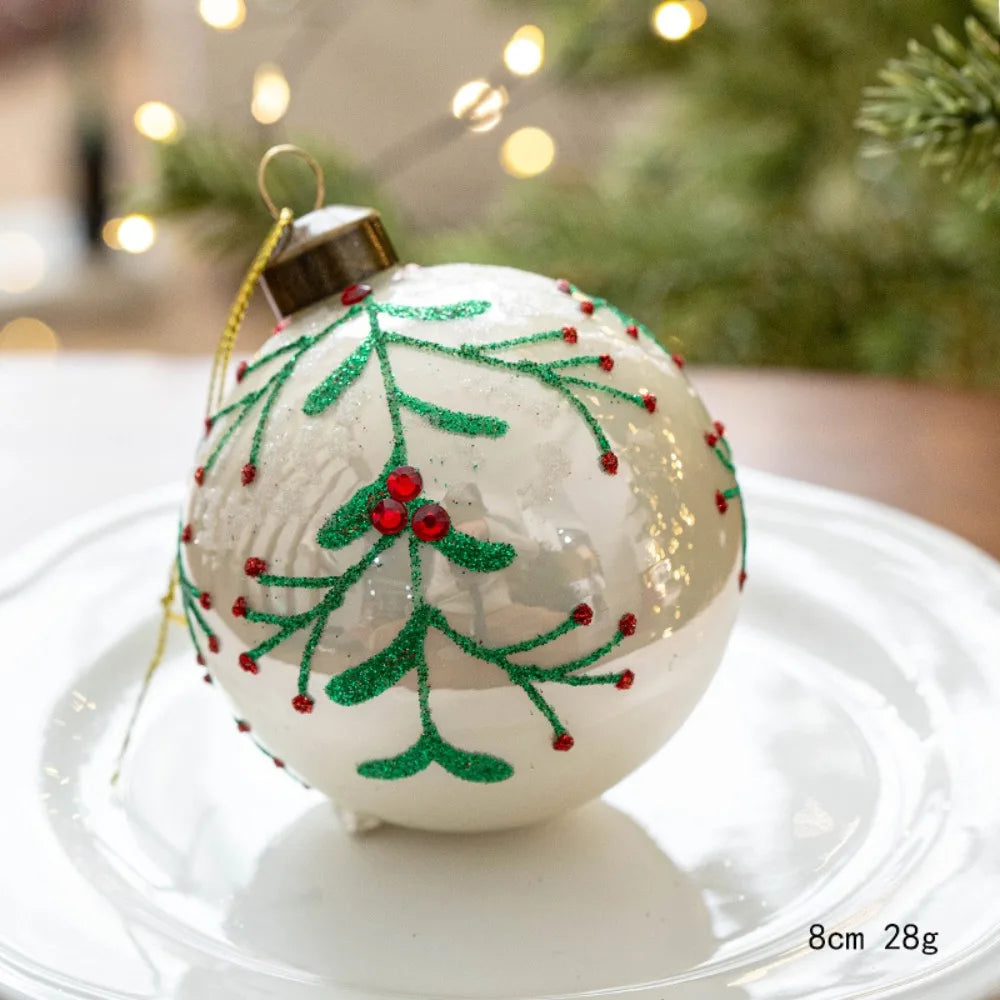 Decorated Glass Christmas Ball, 8 cm Christmas Tree Ornament, Red and Gold, Cream and Gold, Gold Lattice or White and Green