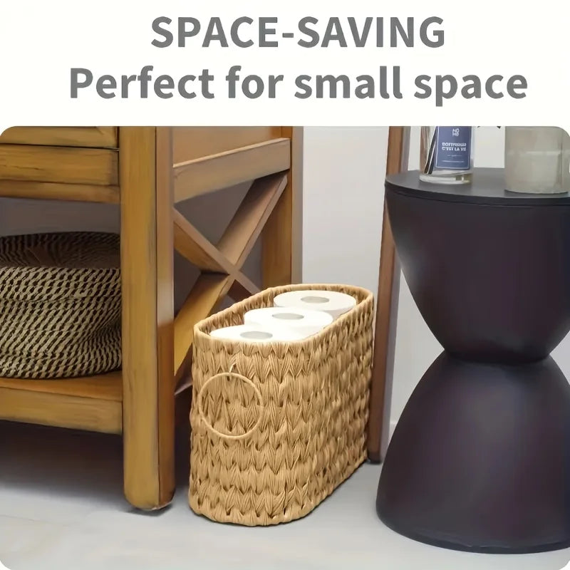 Woven Toilet Paper Basket, Vintage-Style Bathroom Storage Basket for Toilet Rolls and Towels, Natural