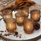 Ribbed Amber Glass Tealight Holders, Vintage Votive Candle Holders for Table and Shelf, Set of 2, 4 or 6