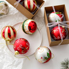 Painted Christmas Balls Set of 2, 8 cm Christmas Tree Ornaments, Four Designs