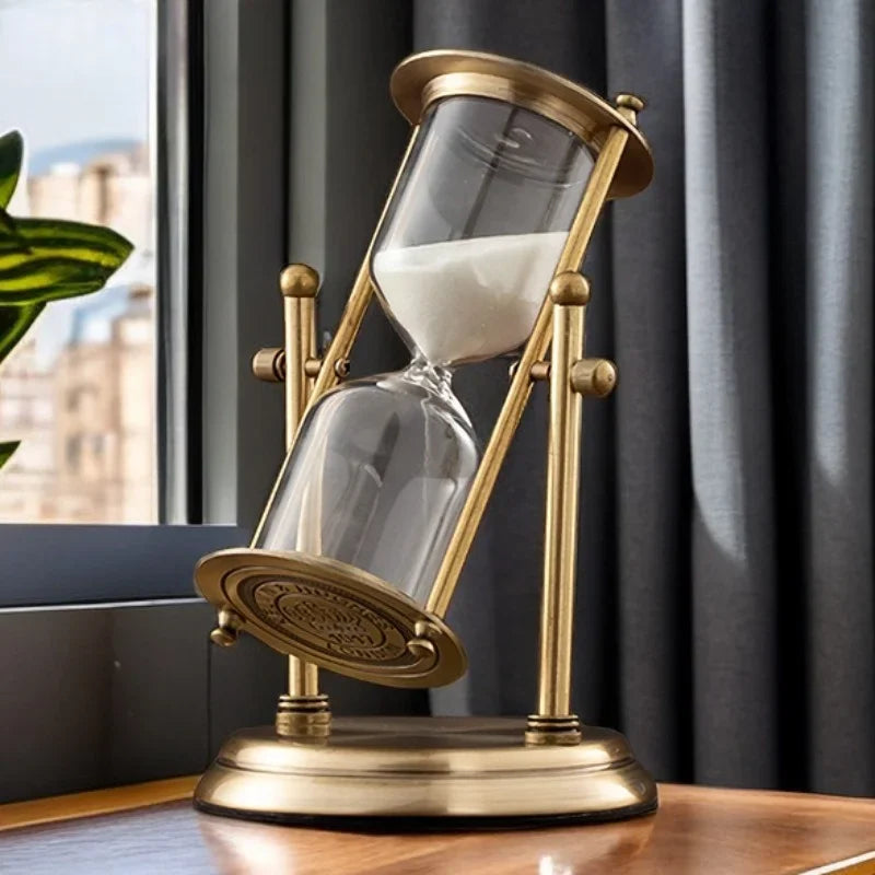 Rotating Metal Hourglass, Decorative Sand Timer with Crown Frame for Desk and Shelf, 15 or 60 Minutes